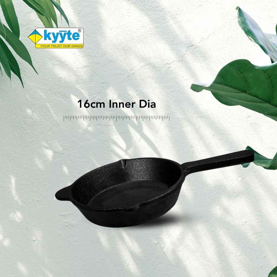 Kyyte Cast Iron Pre Seasoned Mini Skillet/ Frying Pan 16cm Dia Long Handle
