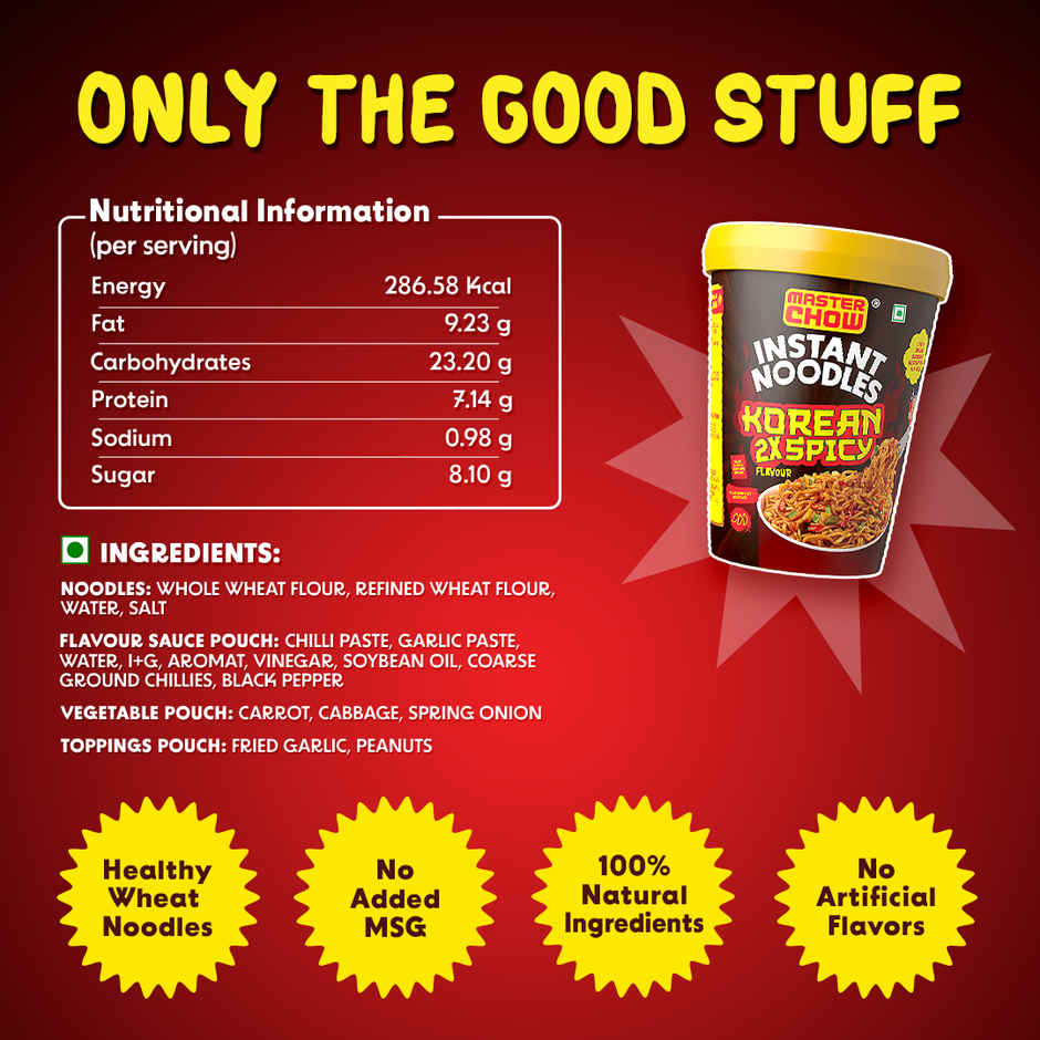 Masterchow Instant Cup Noodles - Korean 2X Spicy Flavour(100gms) & Diet Coke (Can)(300ml) Combo