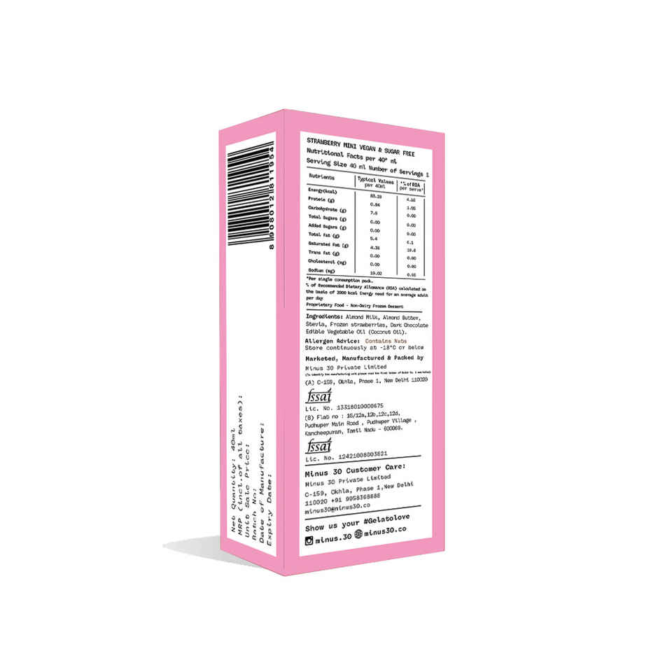 Minus Thirty Strawberry Mini Ice Cream Stick | Vegan & Sugar Free