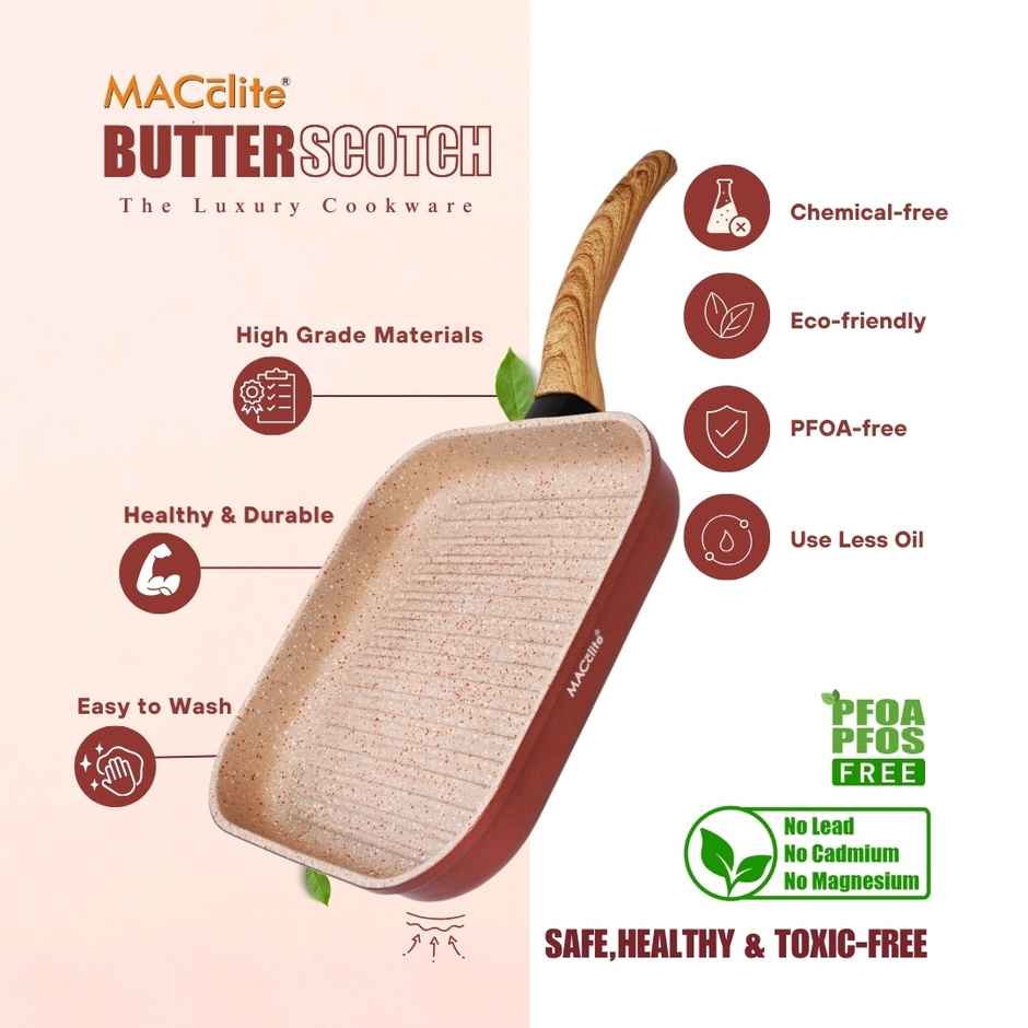 Macclite Non-Stick Square Grill Pan | 26 cm | Induction Compatible