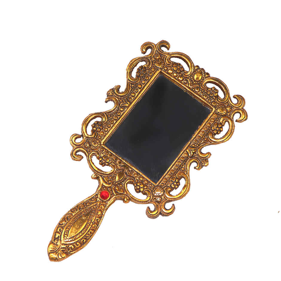 Devnidhii Hand Mirror Square in Gold Polish