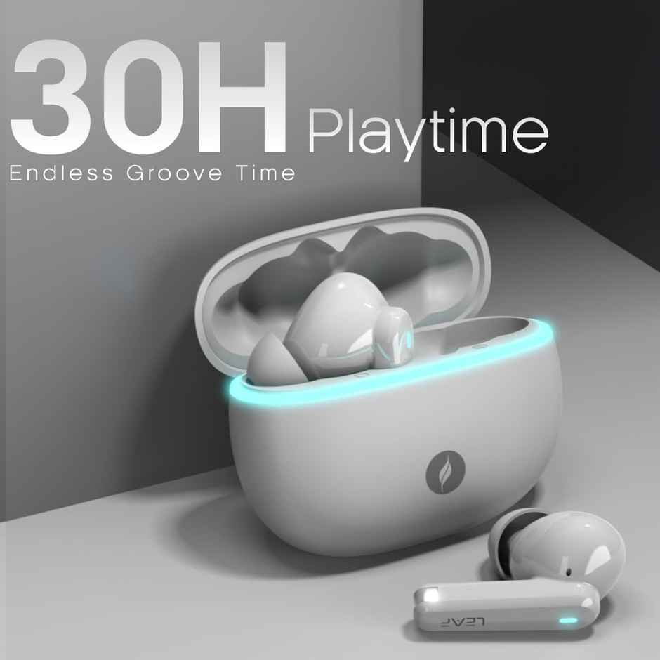 Leaf Buds X121 in Ear TWS Earbuds Ai Sound App, 30H Playtime, Quad Mic with Enc, 50Ms Low Latency, Fast Charging, 10Mm Driver, Ipx4, Bluetooth V5.4 TWS - Pure White