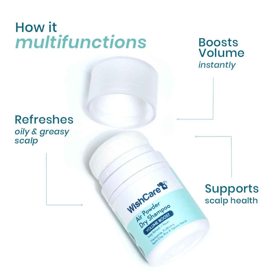WishCare Air Powder Dry Shampoo for Oily Hair & Scalp - No White Cast & Aerosol - Volume Boost