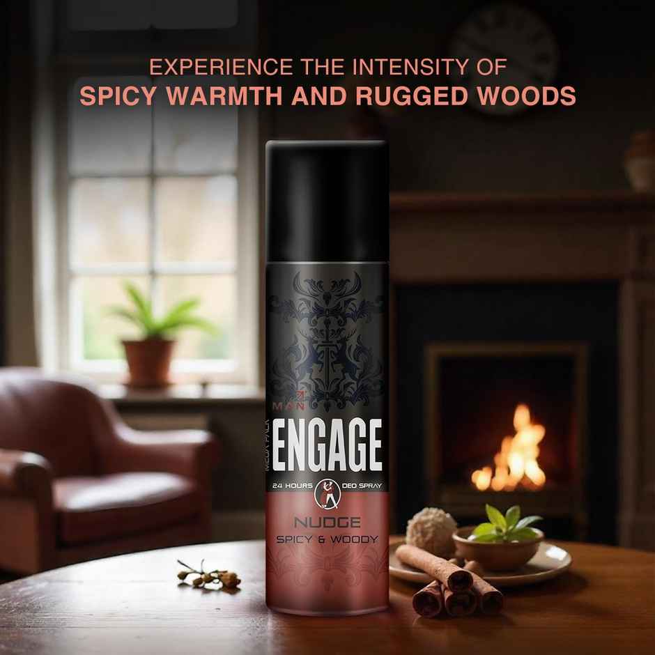 Engage Nudge Deodorant Spray for Men| Spicy & Woody | 24hr Freshness | Long Lasting