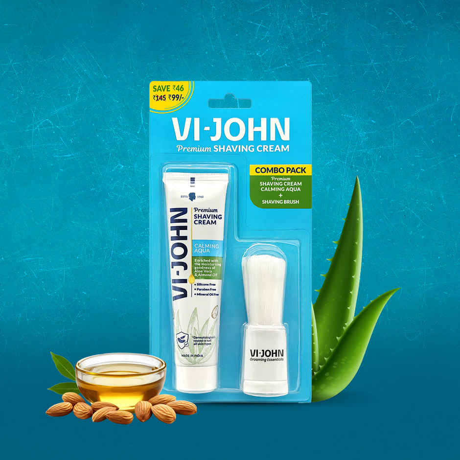VI-John Premium Dermatologically Tested Calming Aqua Shaving Cream with Shaving Brush