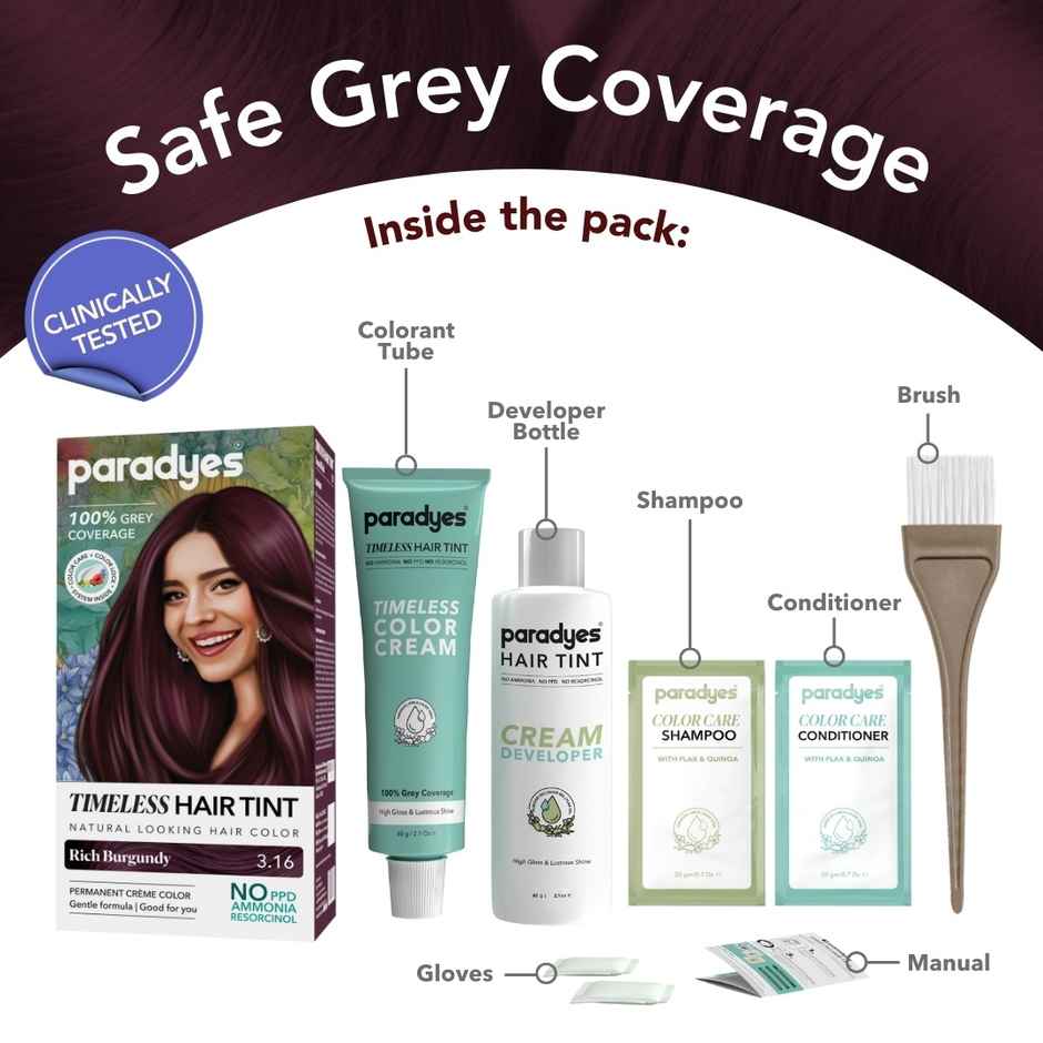 Paradyes Timeless Hair Tint Free of Ammonia, PDD & Resorcinol Hair Color | Rich Burgundy 3.16