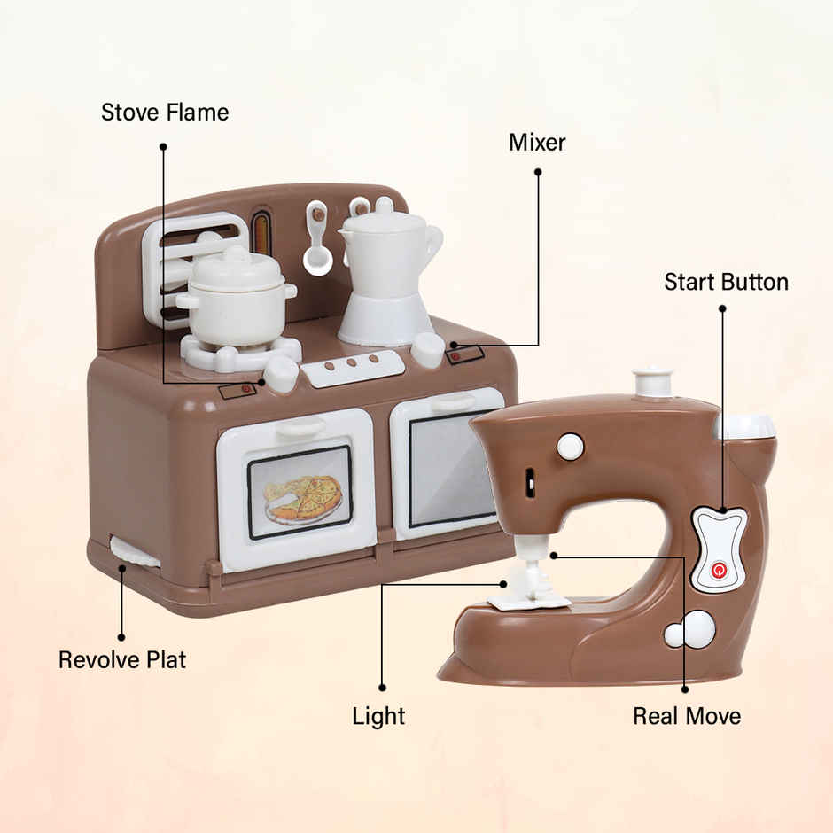 Anz Toy Brown Oven & Sewing Machine