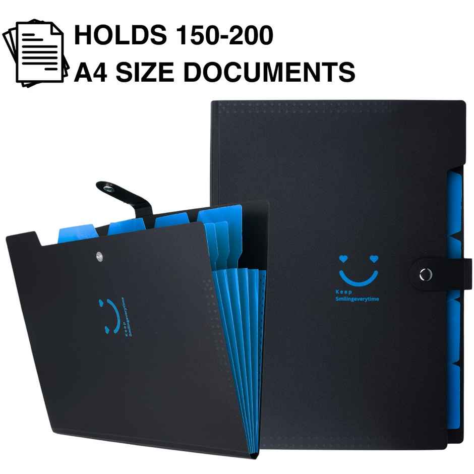 SPS 5 Pocket Expanding File Folder | Smile Design | Blue | Document Organizer | School & Office Papers