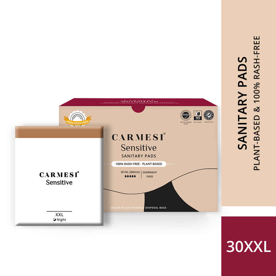 Carmesi Sensitive Sanitary Pads - 30 Pads (XXL) | |100% Rash-Free