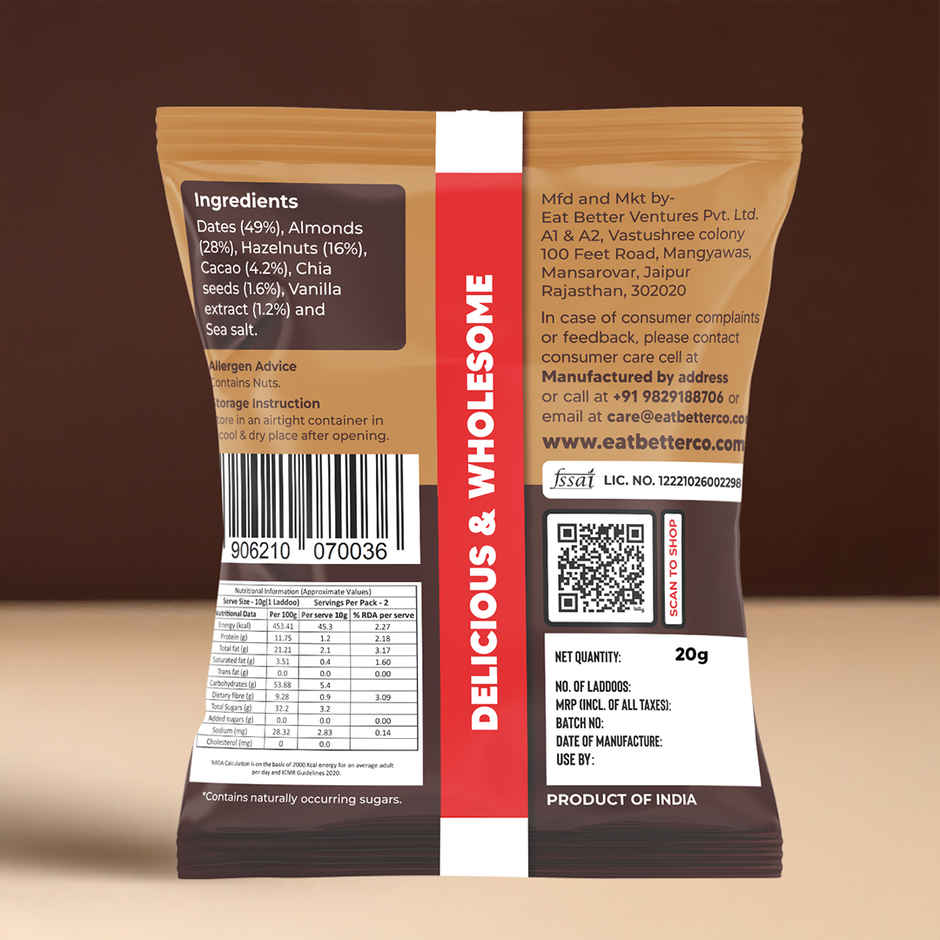 Eat Better Co Hazelnut Chocolate Sugar-Free Laddu