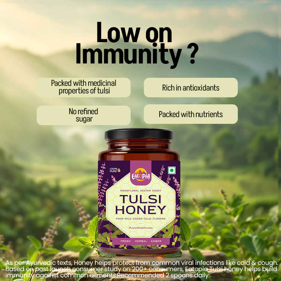 Eatopia Tulsi Honey | Immunity Booster | Pure Organic Natural Honey | No Added Sugar