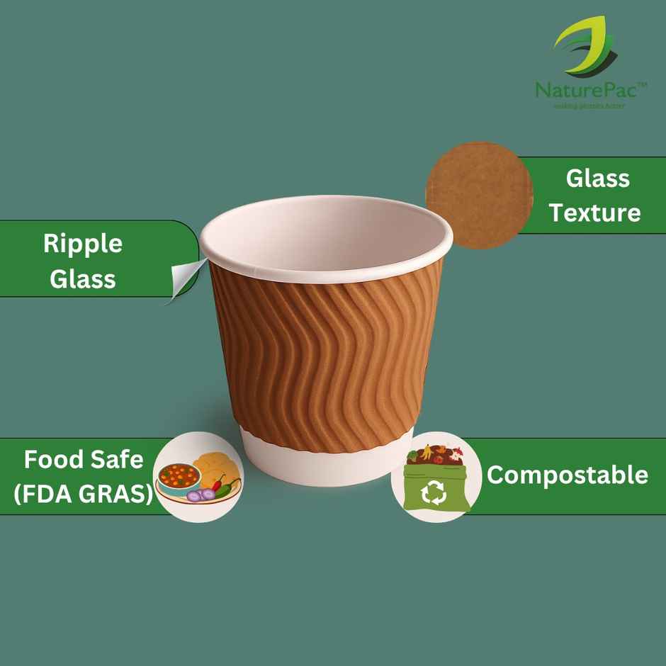 Ripple Paper Cups | 130 ml | 25 pcs | Disposable and Sturdy | Naturepac