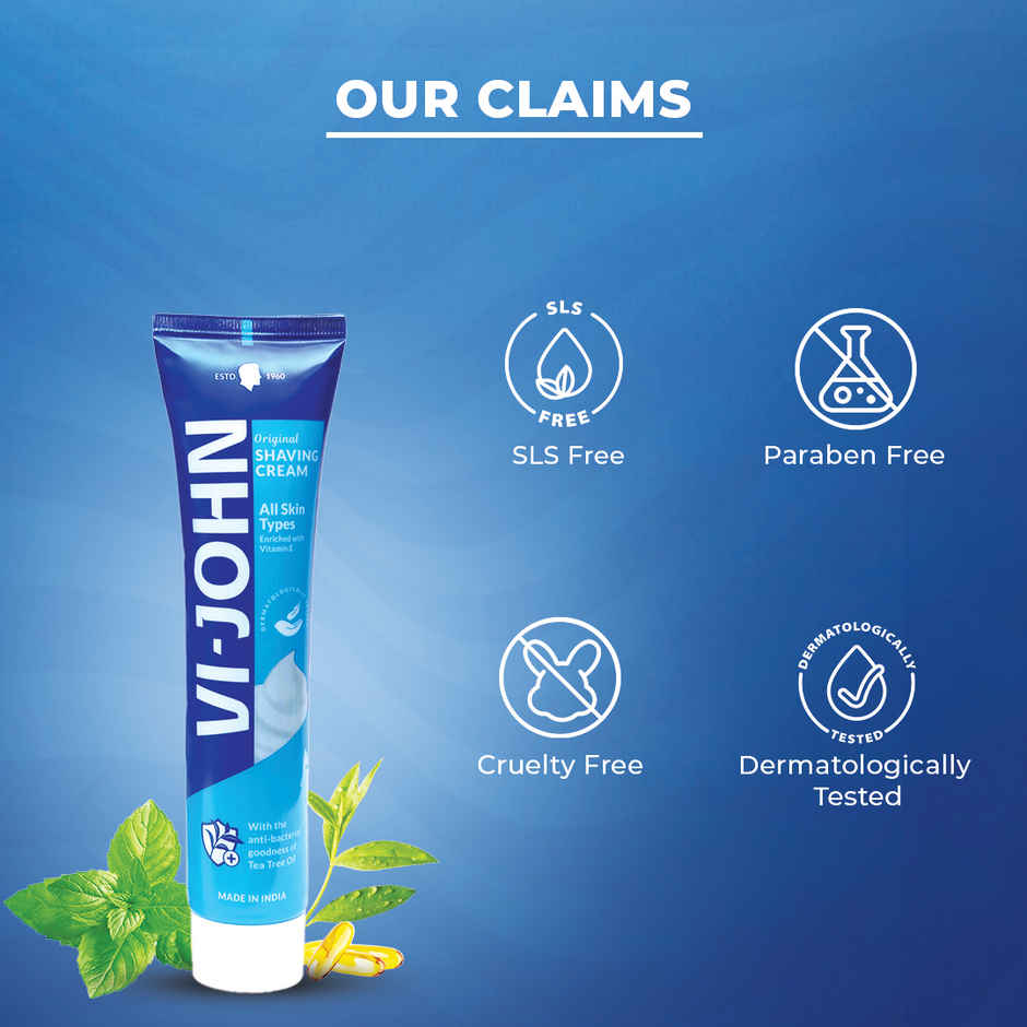 VI JOHN Original Dermatologically Shaving Cream with Vitamin E and Tea Tree Oil