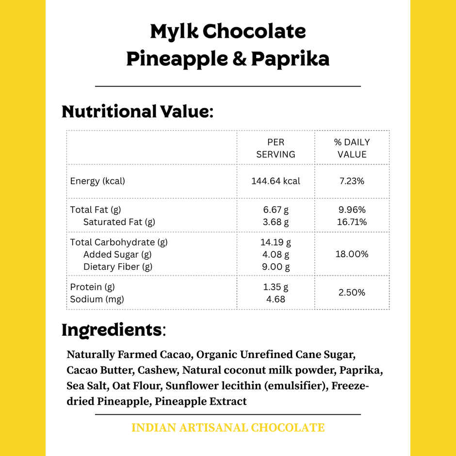 Darkins Indian Artisanal Pineapple Paprika Chocolate | Vegan Mylk