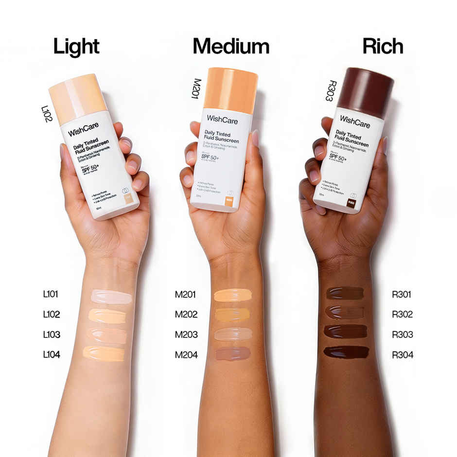 WishCare Daily Tinted Fluid Sunscreen SPF50PA++++ | L101 |All Skin Type | InVivo Tested