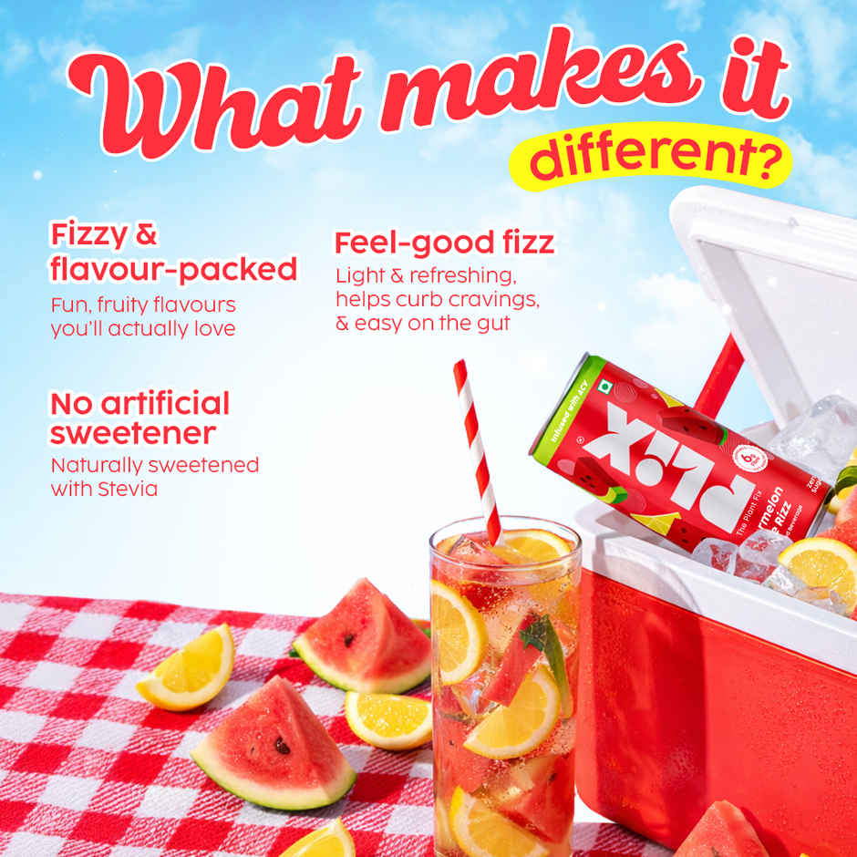 Plix Watermelon Lime Rizz Fizzy Soft Drink Can|Low Calorie & Zero Sugar|Prebiotics with 6g Fibre