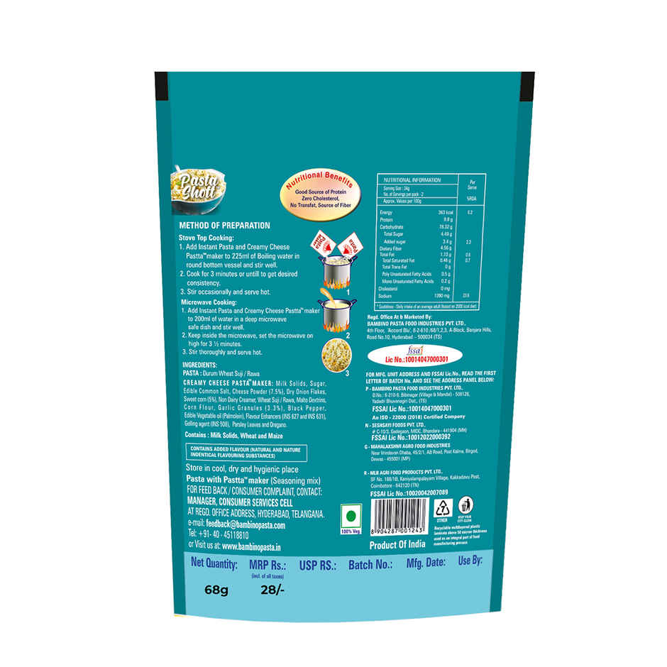 Bambino South Pasta Shott | Creamy Cheese