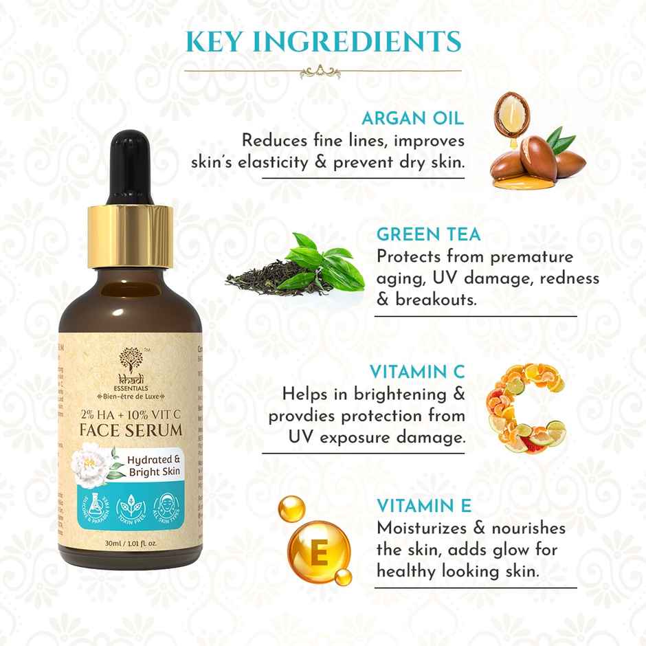 Khadi Essentials HA & Vitamin C Face Serum Face Serum for Hydration, Glow & Bright Skin