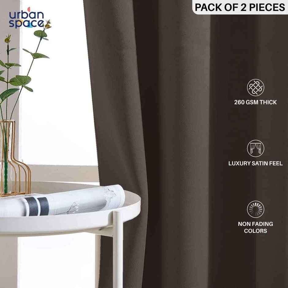 Urban Space Solid Blackout Curtains Door - 7 ft - Dark Brown - Set Of 2 Curtains