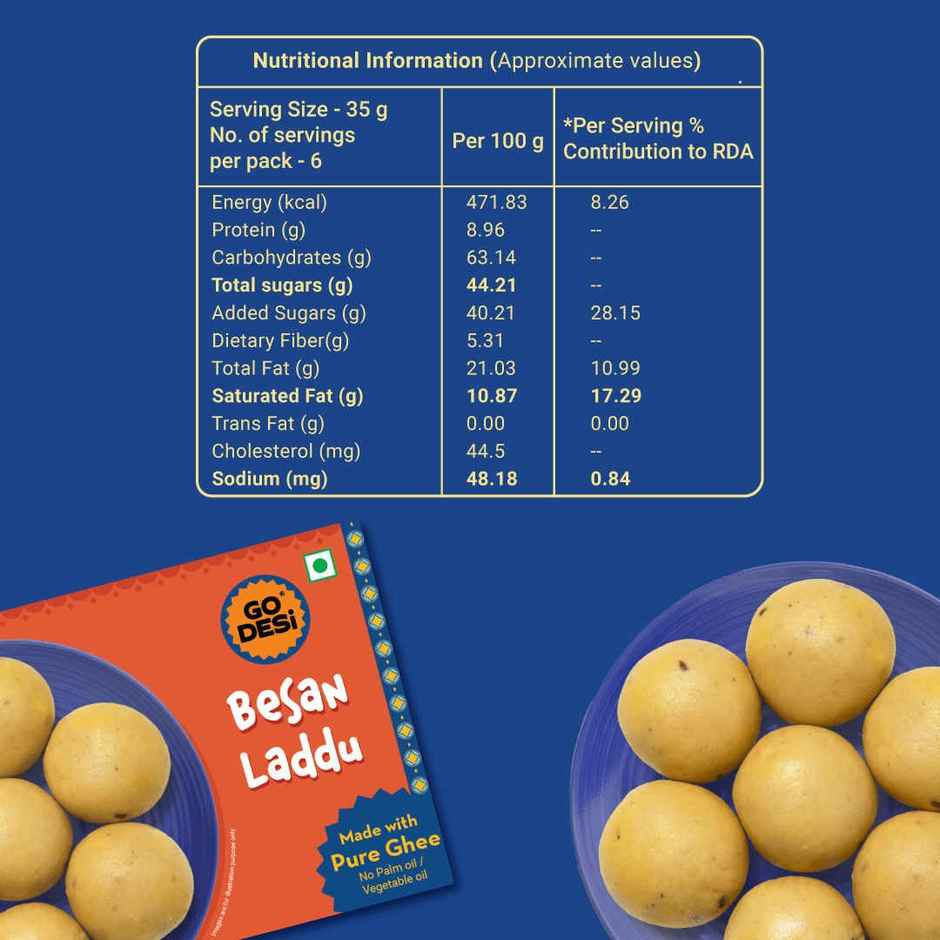 GO DESi Ghee Besan Laddu | No Palm Oil, Maida | With Pure Cow Ghee