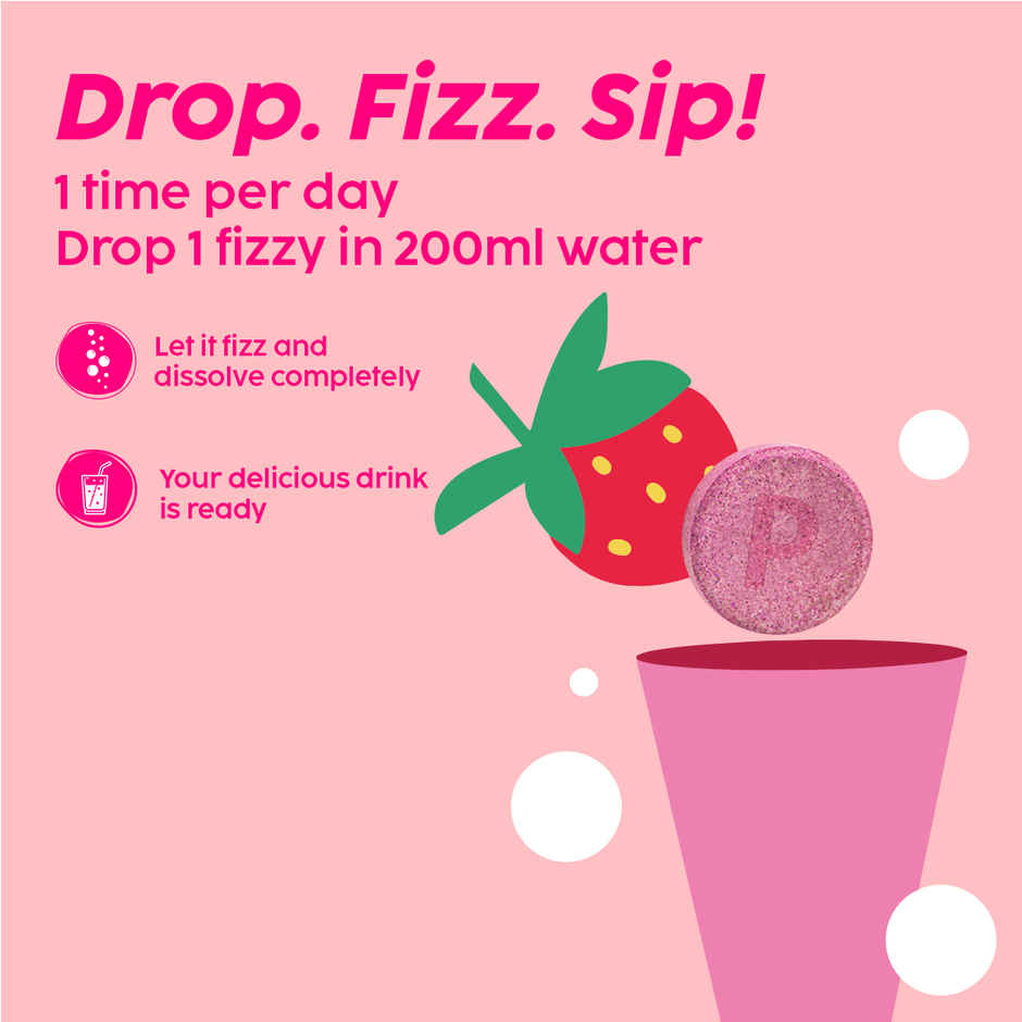 Plix Bubbly Strawberry Flavour Effervescent Tablets for Glowy Skin (L-Glutathione)