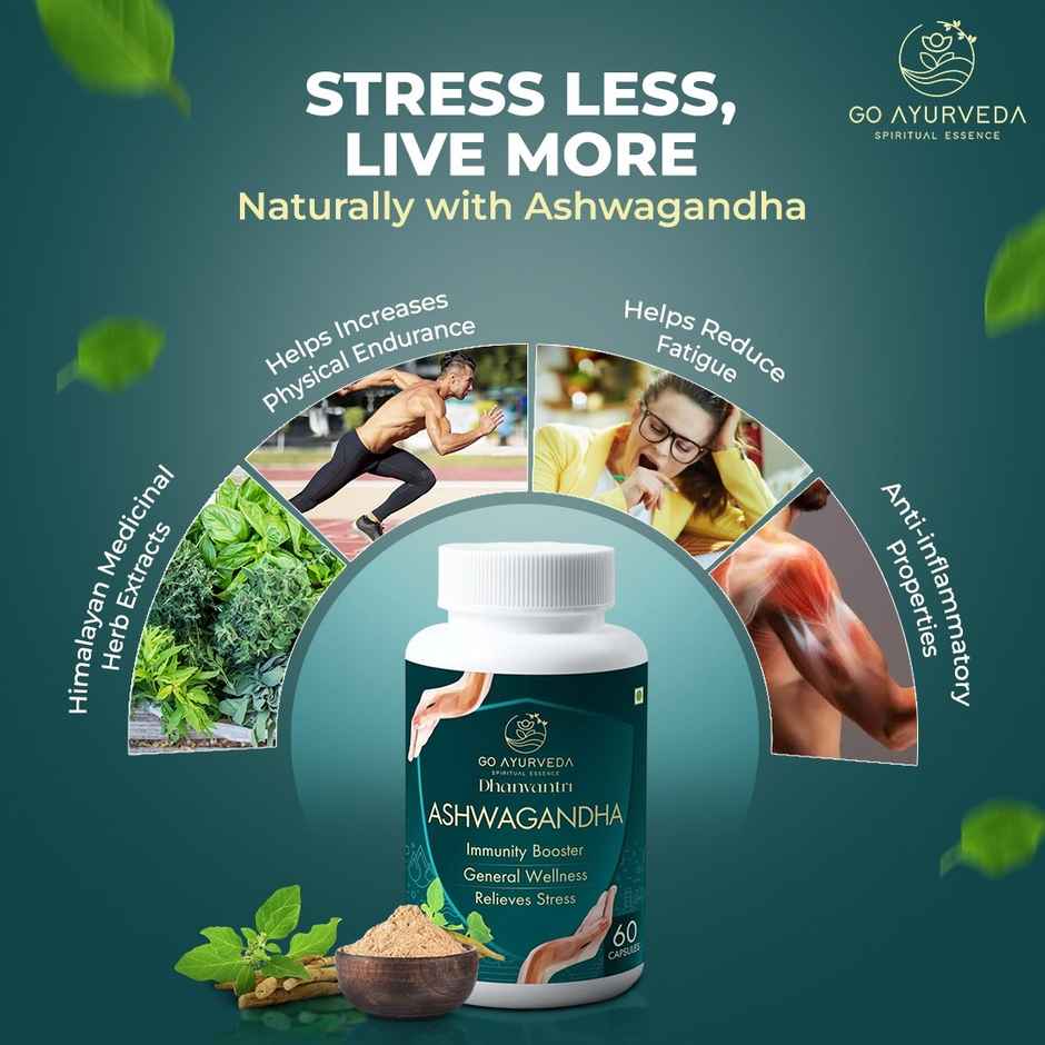 Go Ayurveda Dhanvantri Ashwagandha Capsules | Sleep & Immunity Support | No Added Sugar