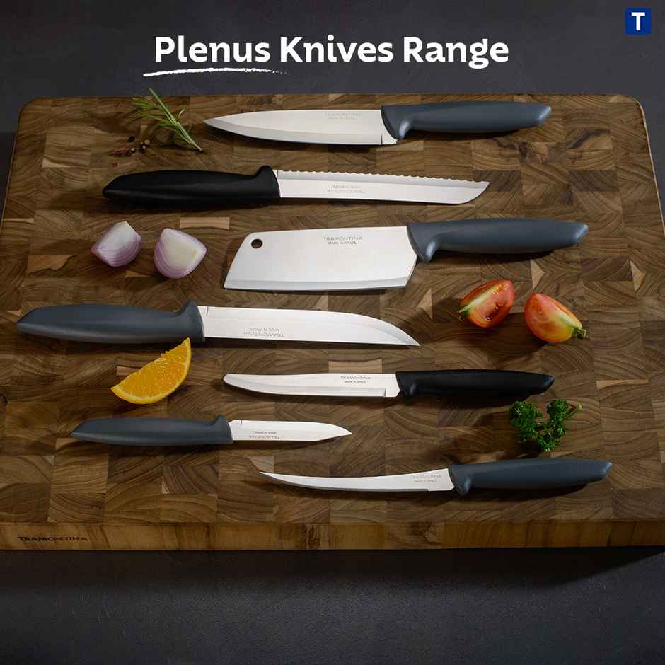 Tramontina Plenus Stainless Steel Vegetable and Fruit Knife/Chaku, 7cm/2.7 inch | Black | Straight/Plain Edge Knife | Polypropylene Handle | Dishwasher Safe | 5 Year Warranty | Made in Brazil