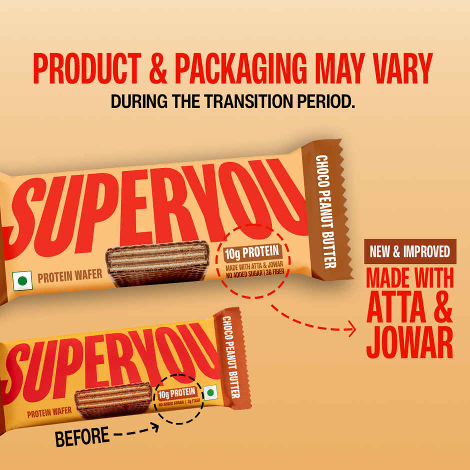 SuperYou 10g Protein Wafer Bar - Choco Peanut Butter (Made with Atta & Jowar. No Added Sugar.)