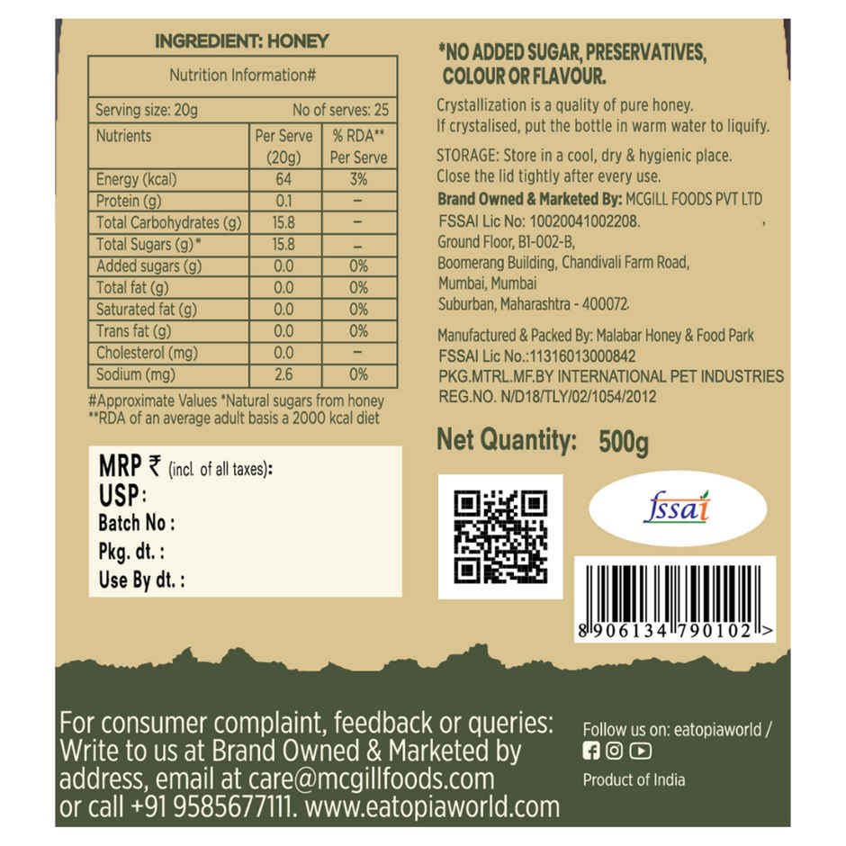 Eatopia Natural Farmer's Harvest Honey | No Added Sugar