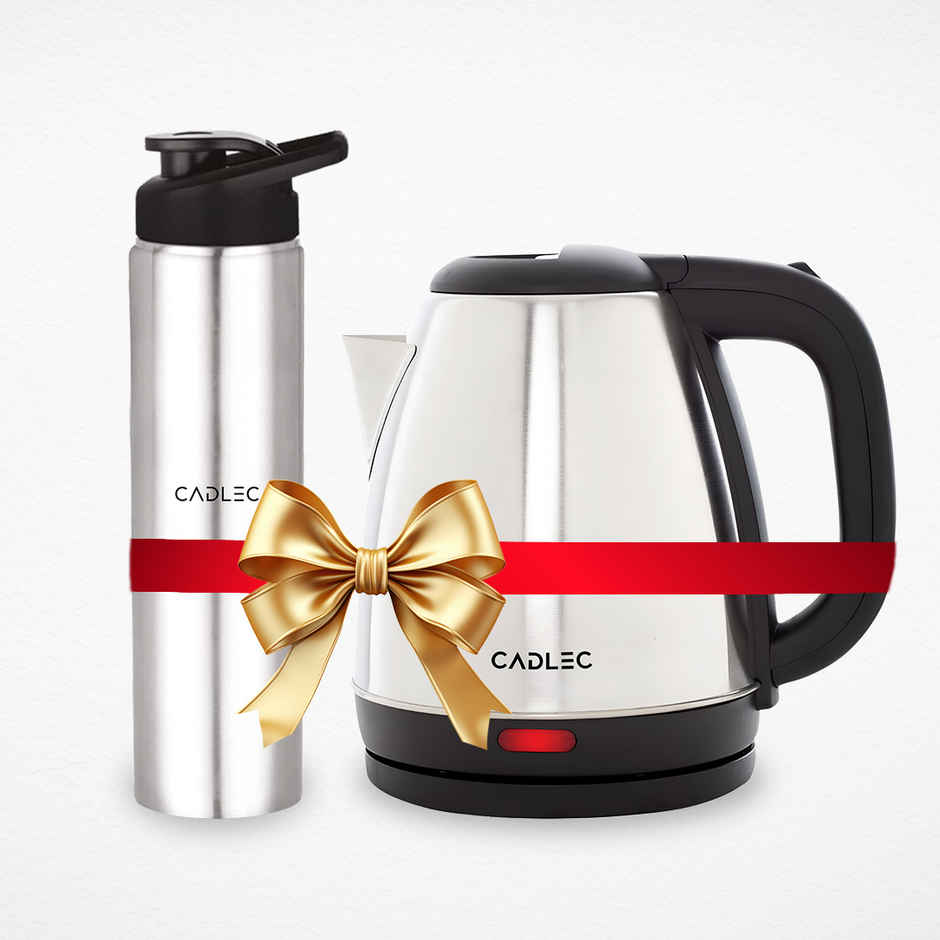 Cadlec 1.5L Electric Kettle & Stainless Steel Bottle Combo | Auto Cut-Off | White