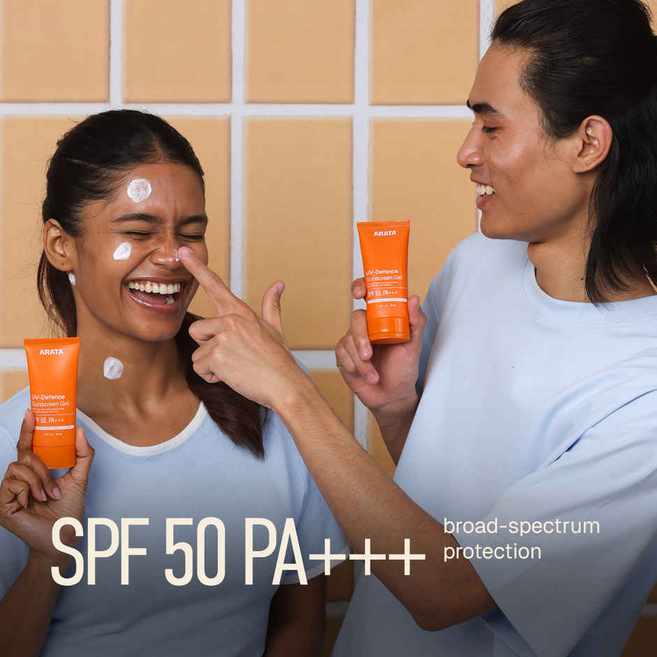 Arata UV-Defence SPF 50, PA+++ Sunscreen Gel with Hyaluronic Acid, Niacinamide, Ceramide & Vitamin C