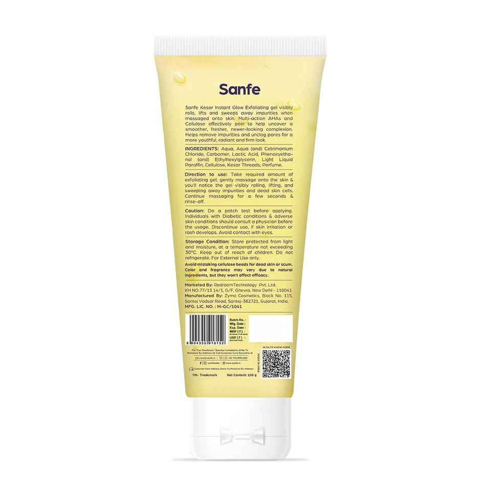 Sanfe Kesar Instant Glow Exfoliating Gel - Visibly Removes Tan, Brighten Skin, AHA Exfoliation