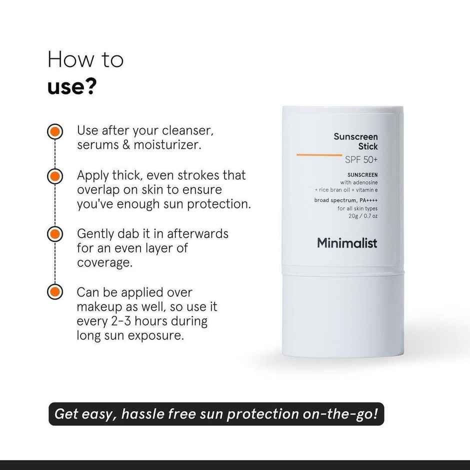 Minimalist SPF 50 Sunscreen Stick With Adenosine, Rice Bran Oil & Vitamin E