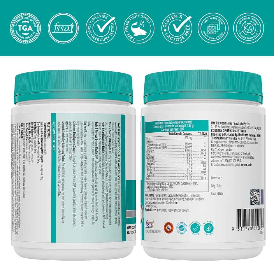 Swisse Ultiboost Fish Oil With 1000Mg Omega 3, 200 Capsules