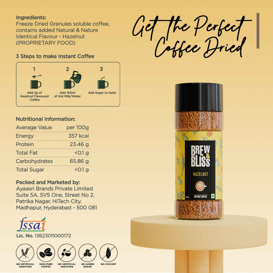 Brew & Bliss Hazelnut Instant Coffee