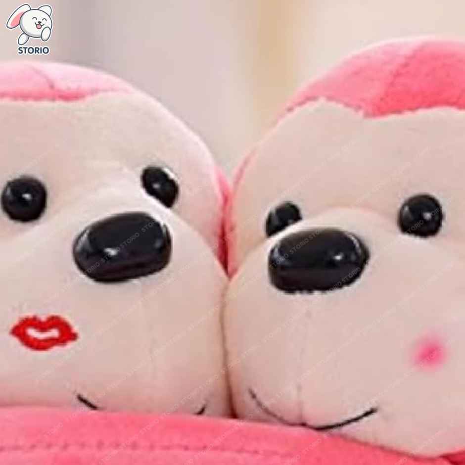 Storio Monkey's Cuddly Couple Plush Soft toy Kids Birthday Gift | Pink - 25 cm