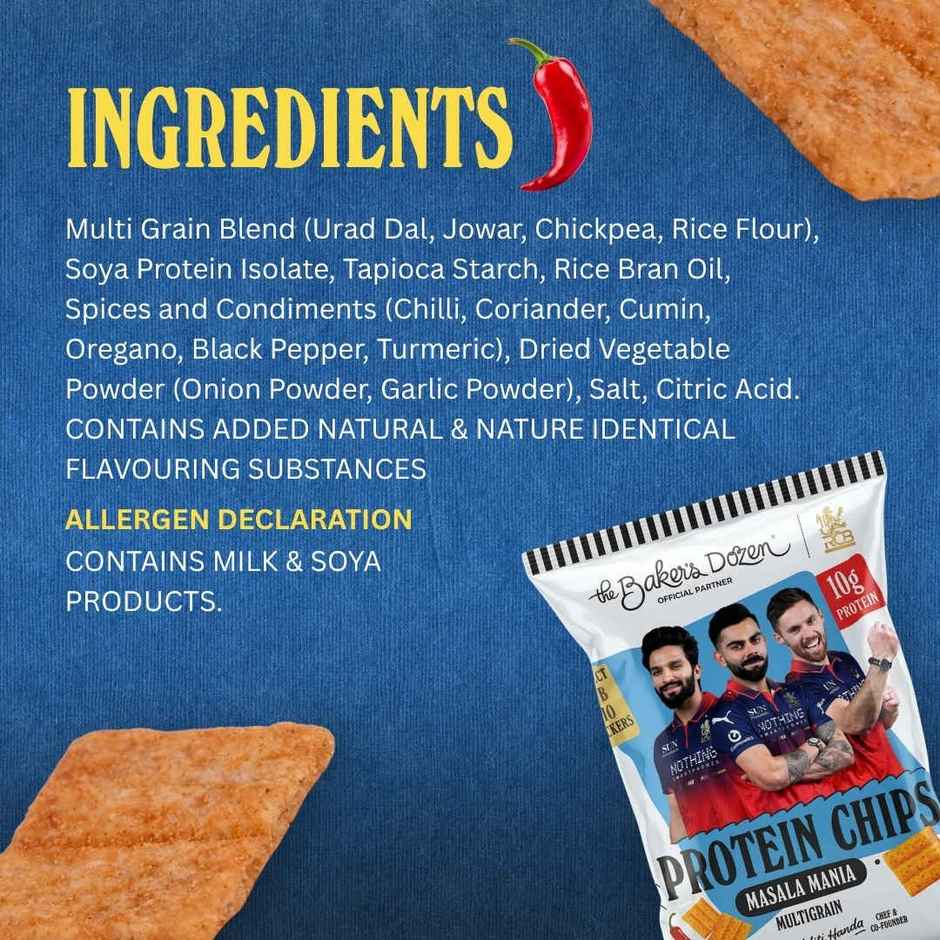 The Baker's Dozen Protein Chips Masala Mania Multigrain |10g Protein | Baked | Healthy Snacks