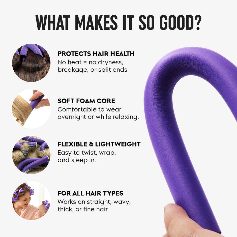 Gleva Heatless Hair Curler Flexible Foam Curling Rod No Heat Damage Overnight DIY Curls For Women