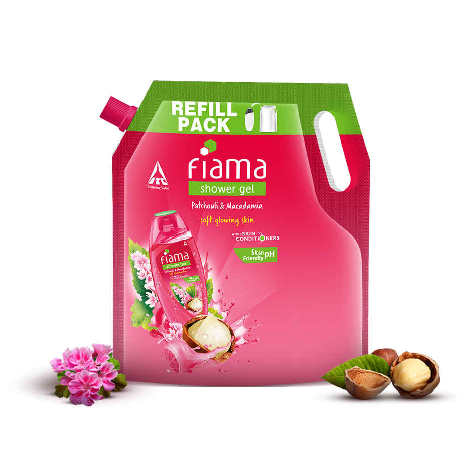 Fiama Shower Gel Patchouli & Macadamia Body Wash with Skin Conditioners for Soft Glowing Skin,Pouch