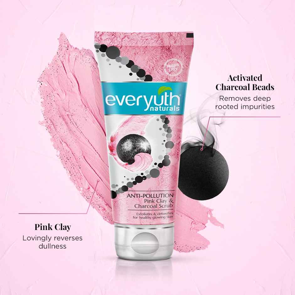 Everyuth Naturals Anti Pollution Pink Clay & Charcoal Scrub | For all skin types (Oily/ Dry)