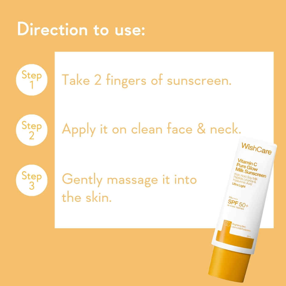 WishCare Vitamin C Pure Glow Milk Sunscreen SPF 50 PA++++ In-Vivo Tested | No White Cast