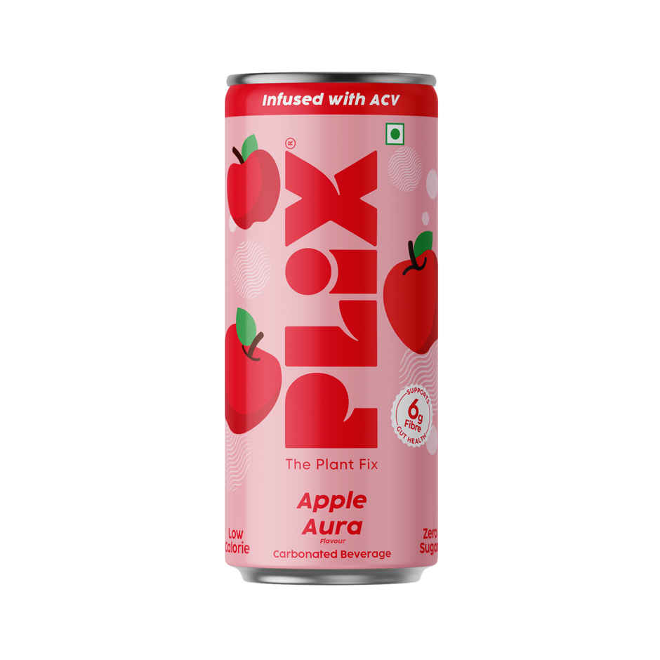 Plix Apple Aura Fizzy Soft Drink Can | Low Calorie & Zero Sugar | Prebiotics with 6g Fibre