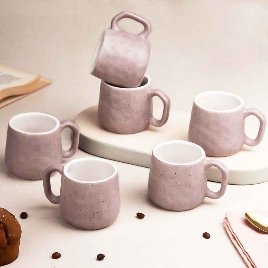 The Earth Store Lavender Pebble Ceramic Tea Cups | 200 ml Microwave Safe Coffee Cup