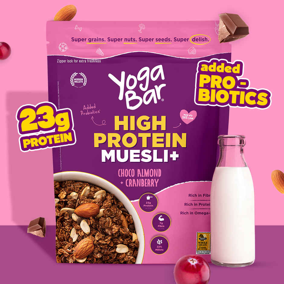 Yoga Bar 23g High Protein Muesli Choco Almond & Cranberry, Added Probiotics, Fibre Rich, Omega - 3