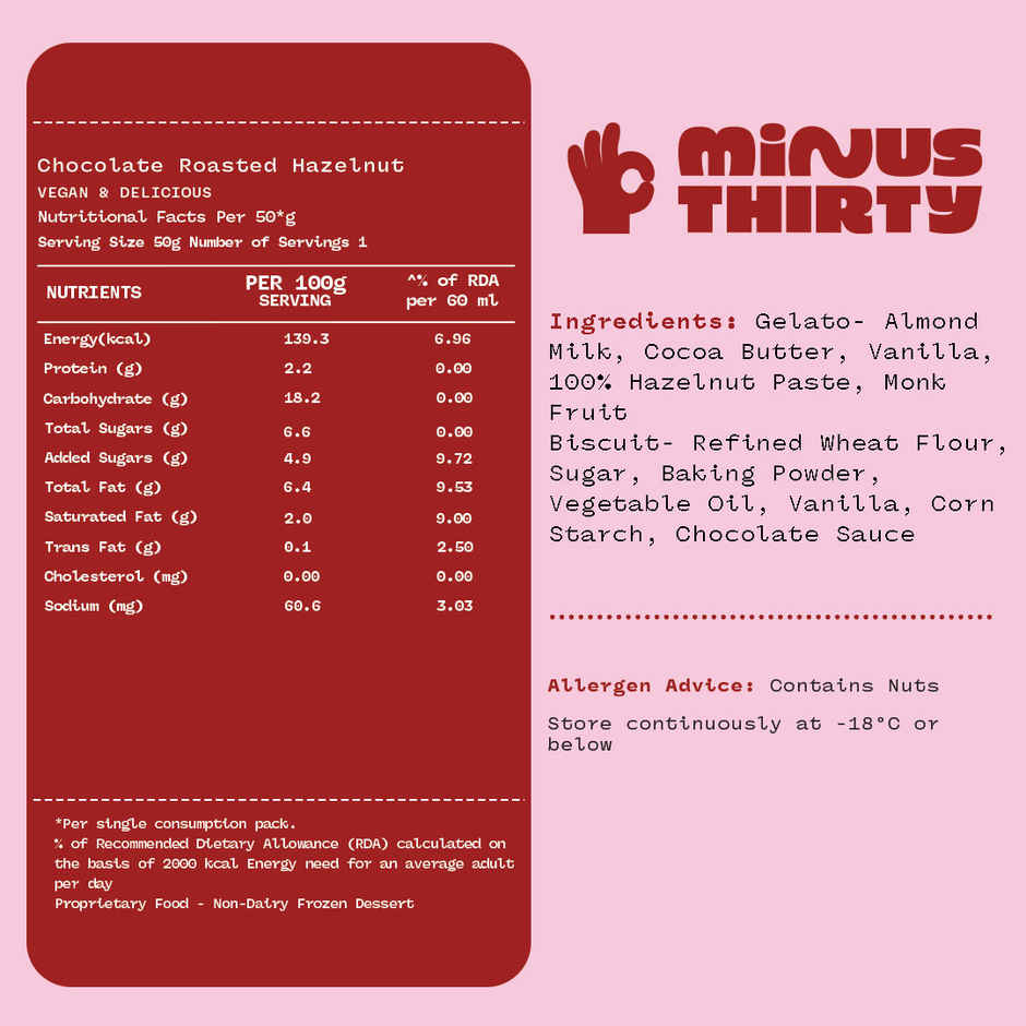 MINUS THIRTY Chocolate Roasted Hazelnut Ice Cream Sandwich (Vegan)