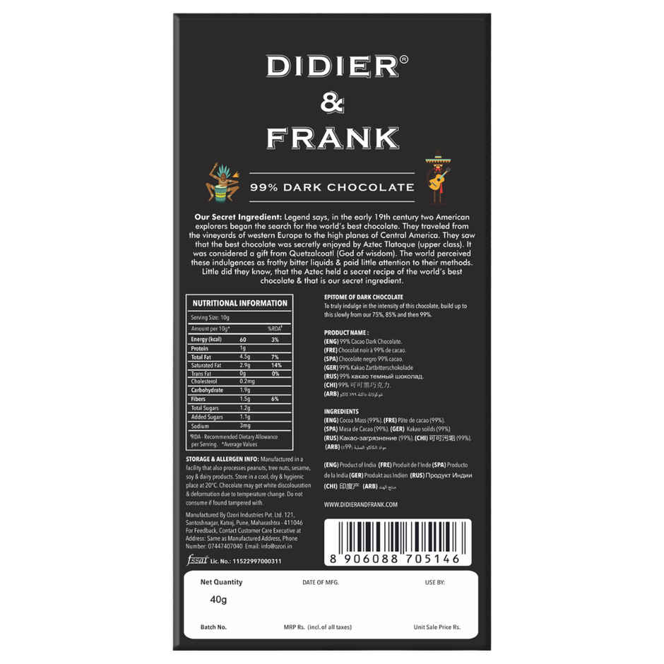 Didier & Frank 99% Dark Chocolate Bar | Premium & Indulgent