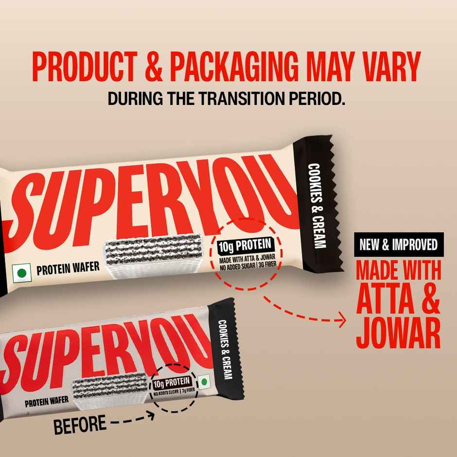 SuperYou 10g Protein Wafer Bar - Cookies & Cream (Made with Atta & Jowar. No Added Sugar.)