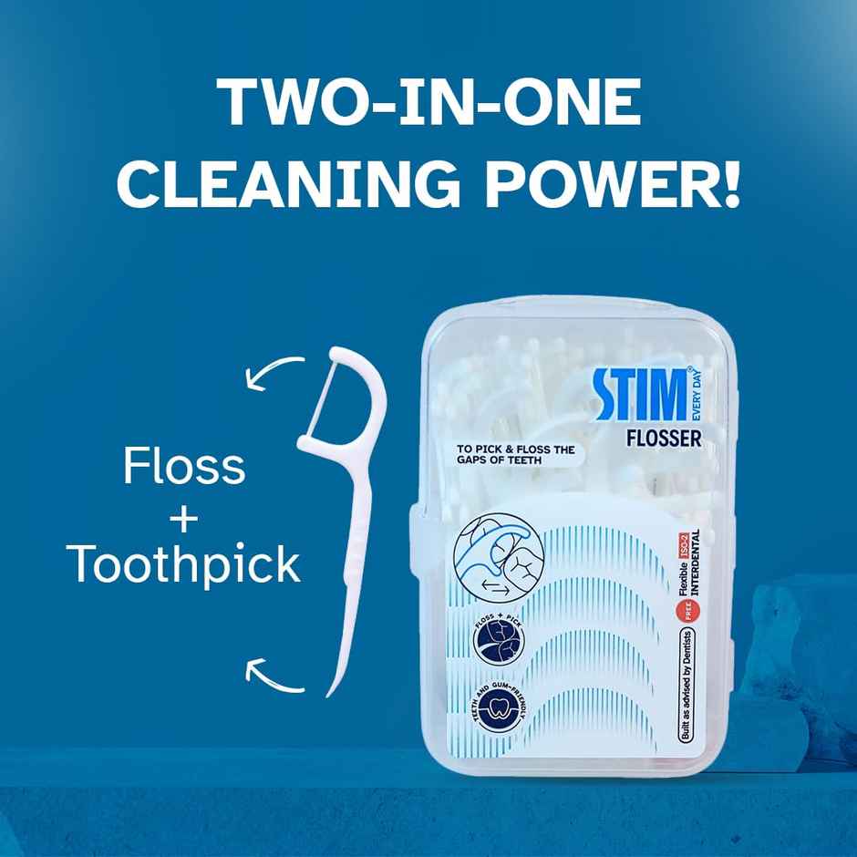 STIM Flosser Removes Plaque and Food Between the Teeth