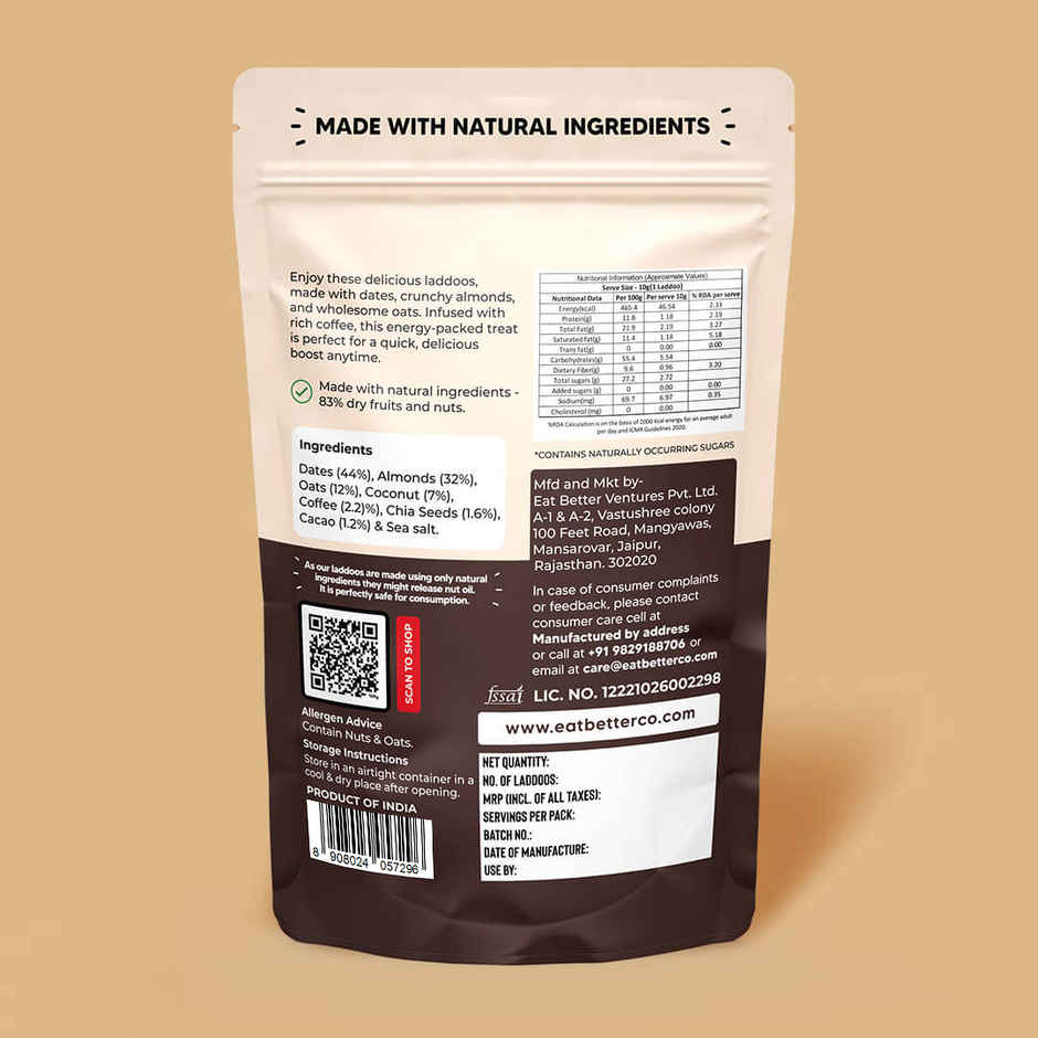 Eat Better Co Coffee & Almond Laddoos | No Added Sugar | High Protein | 100% Natural