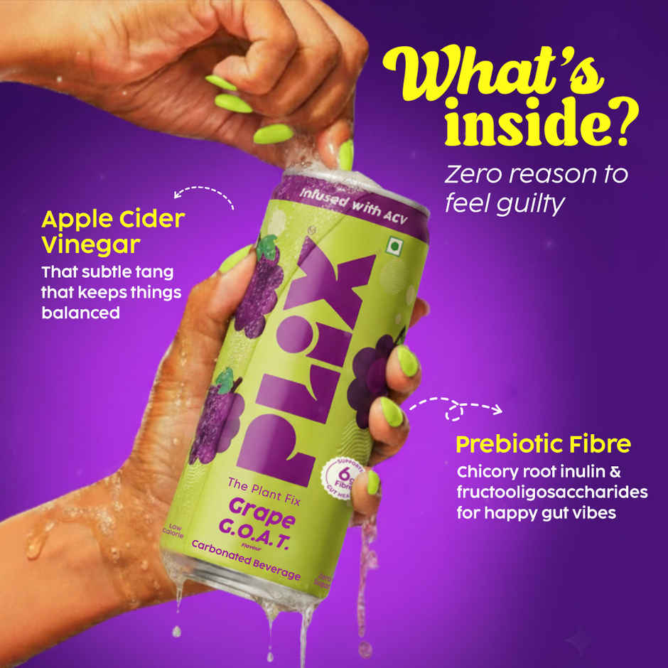 Plix Grape G.O.A.T Fizzy Soft Drink Can | Low Calorie & Zero Sugar | Prebiotics With 6g Fibre | Soda